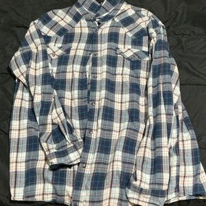 Casual Blue and White Plaid Button-Down Shirt